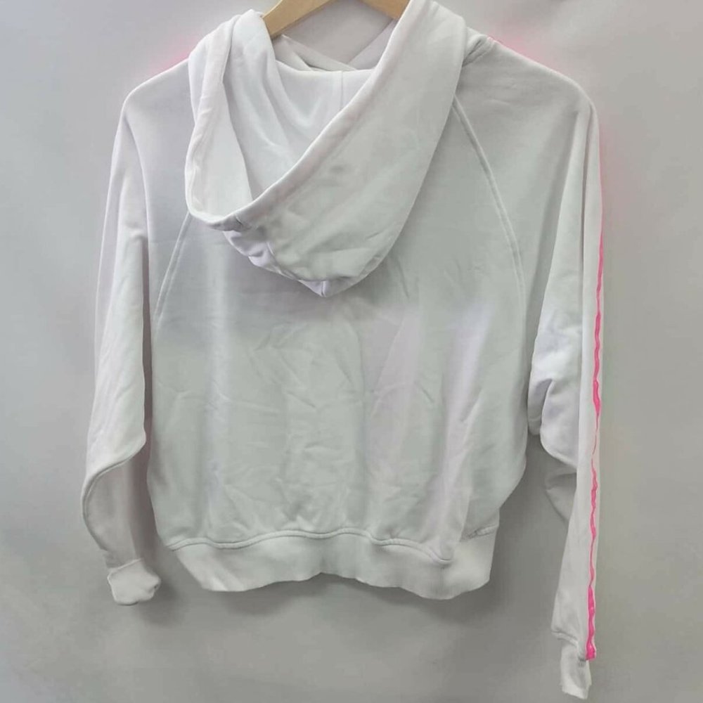 CHAMPION White Pink Stripe Tape Winter Cropped Hoodie Sweater Jumper - Picture 9 of 10